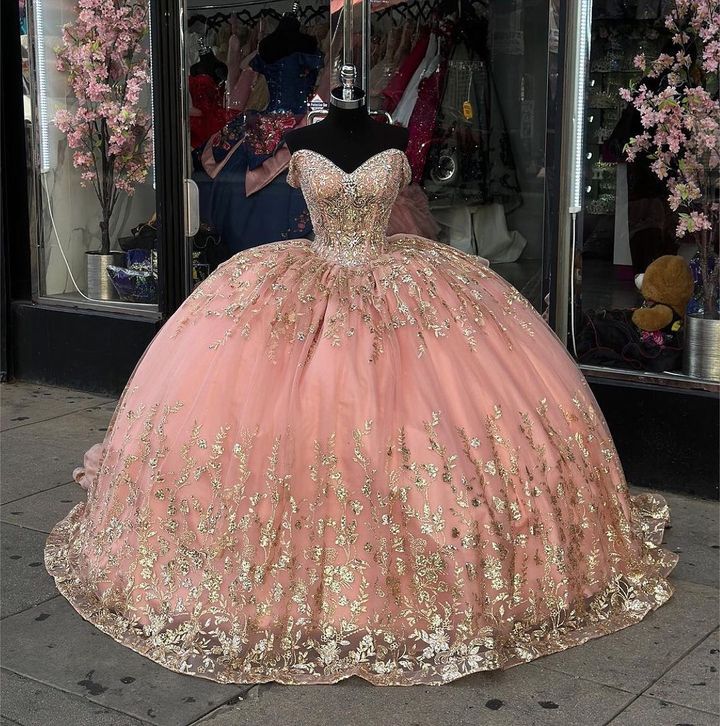 Pink Princess Quinceanera Dress with Off Shoulder Ball Gown