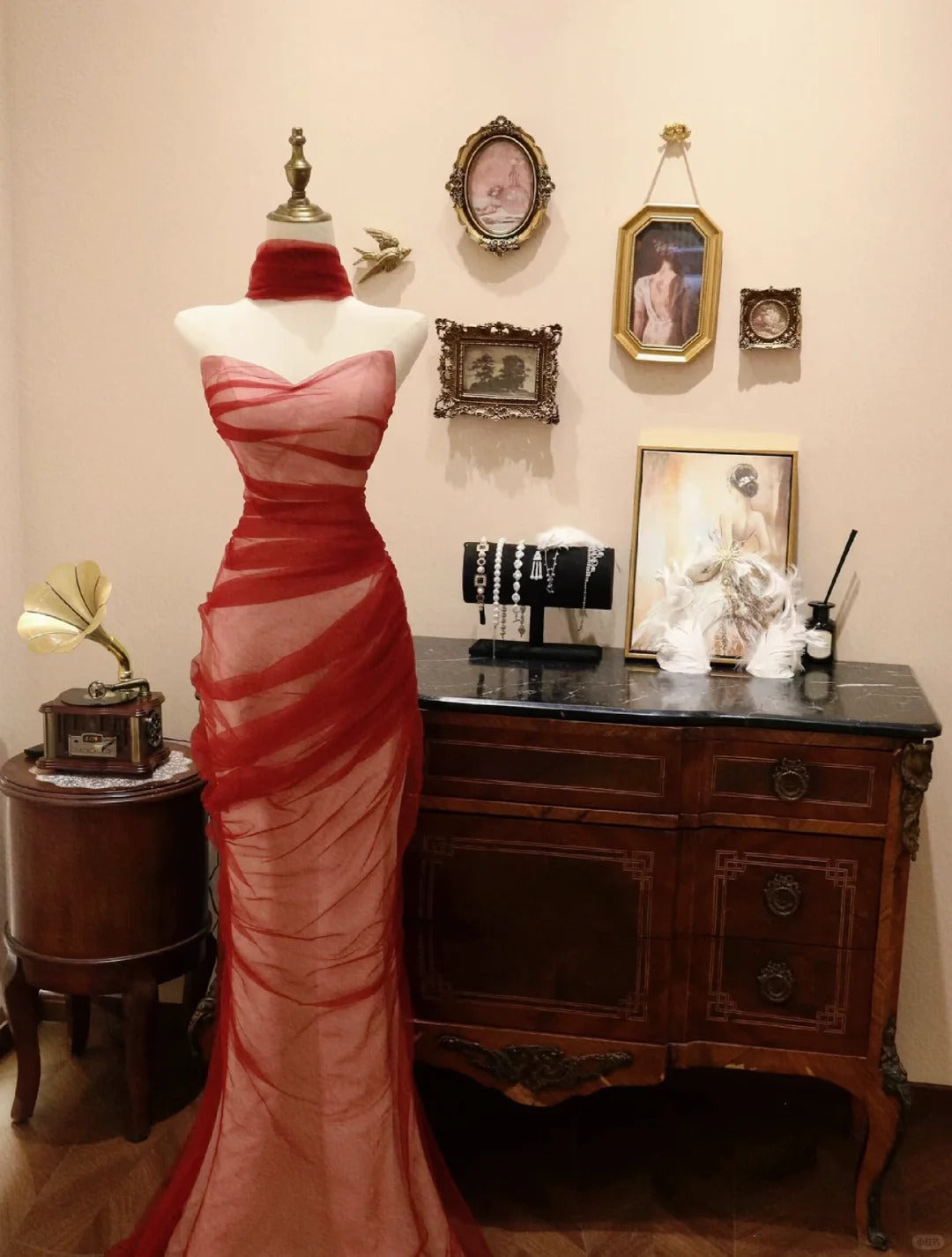 Burgundy Mermaid Long Stunning Vintage Evening Gown Prom Dress       S7261