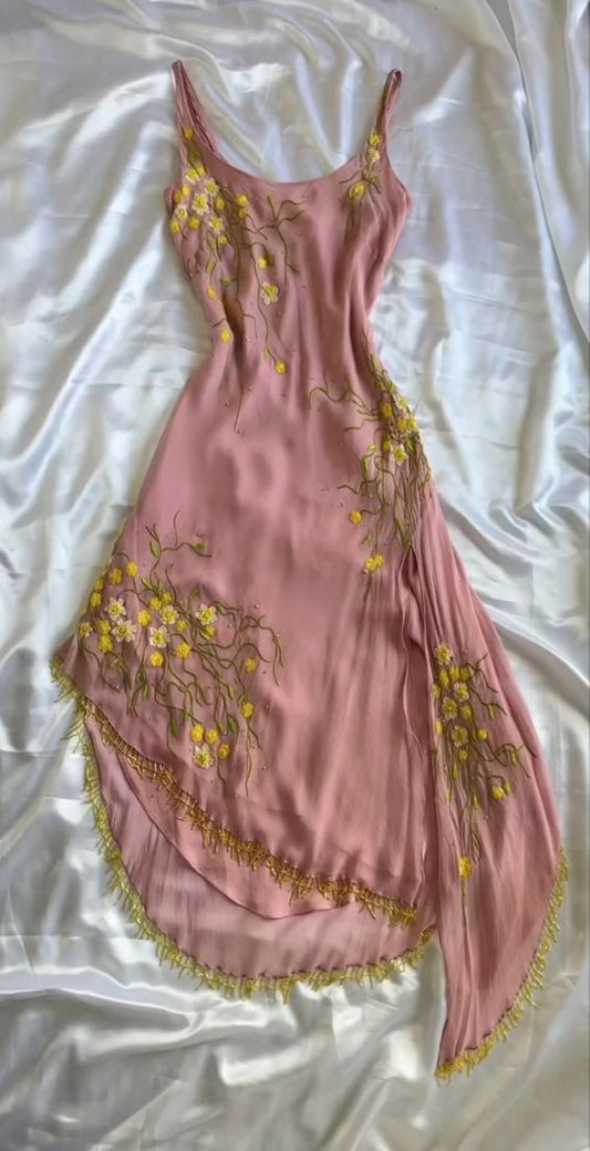 Pink Embroidery Party Dress Vintage Prom Dress Evening Dress New Formal Gowns