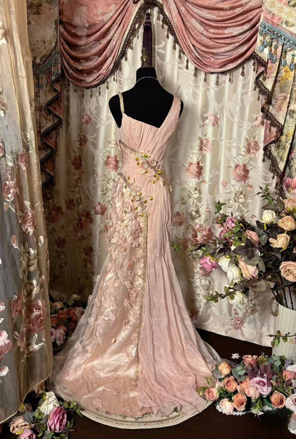 Elegant Pink Tulle Long Prom Gown New Evening Dress
