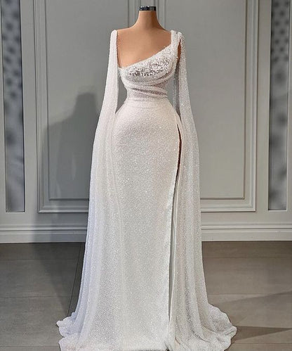 Evening Dresses Pearls Strapless Sexy High Split Long Formal Party Gowns