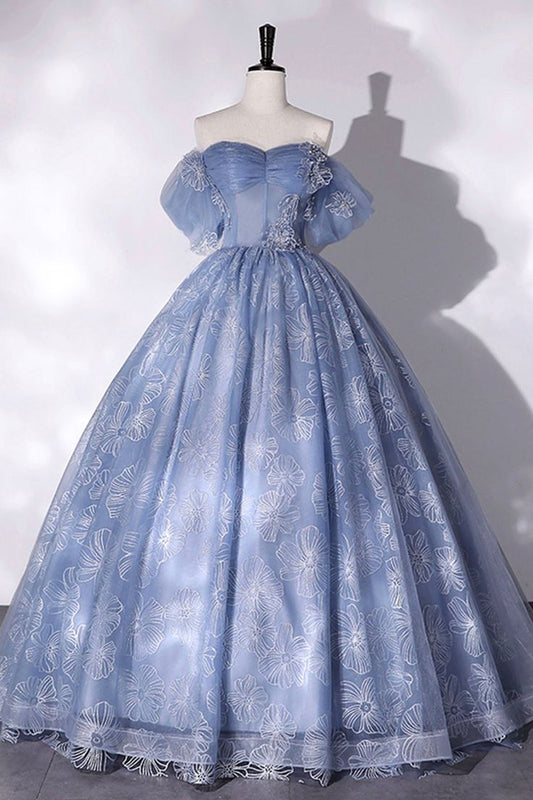 Tulle Lace Long Ball Gown Off the Shoulder Formal Evening Gown