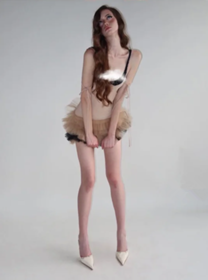 Khaki suspender waist slim mini skirt homecoming dress R4385