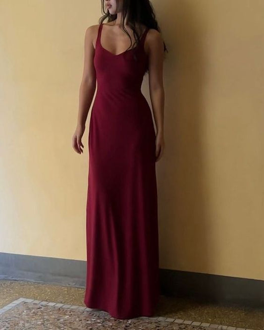 Floor Length Burgundy Prom Gown Evening Dress