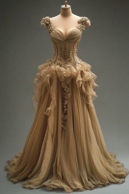 A Line Elegant Evening Gowns Tulle Long Prom Dress     S7223