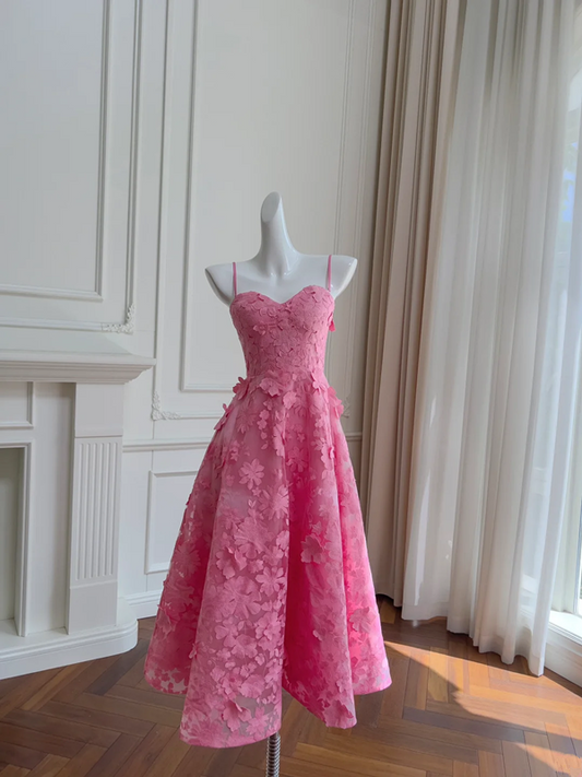 Pink suspender waist slim A-line maxi homecoming dress R5217
