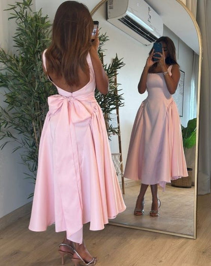 Pink Mid Length Prom Dress Pink Evening Gown