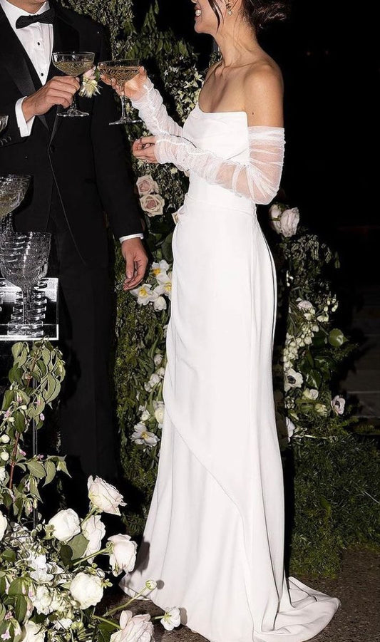 Simple Long Wedding Dress Modest Princess Bridal Gown      S7100