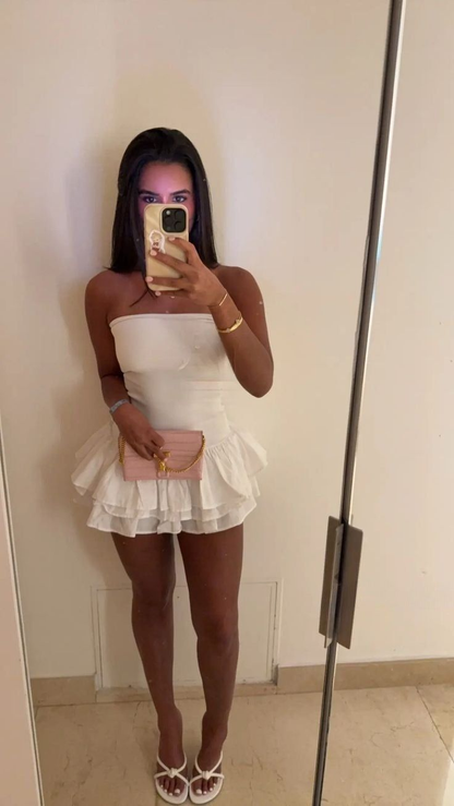 Sexy Strapless Satin White Short Birthday Dress Mini Homecoming Dress Y9017