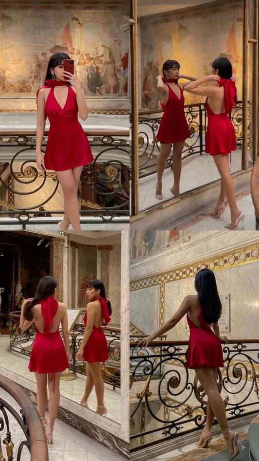A line Red Birthday Outfits Short Prom Gown Homecoming Dress