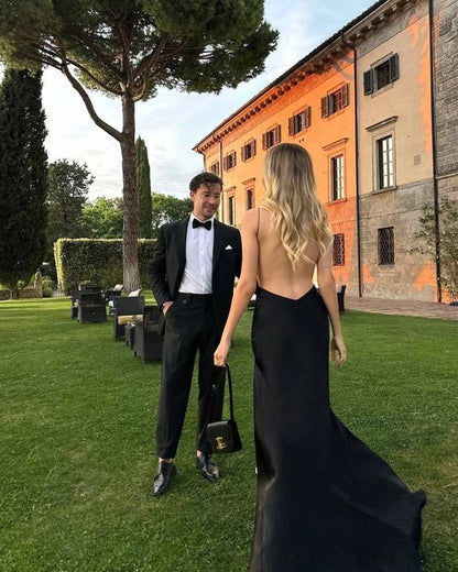 Black Backless Dresses Evening Dress Floor Length Party Gowns