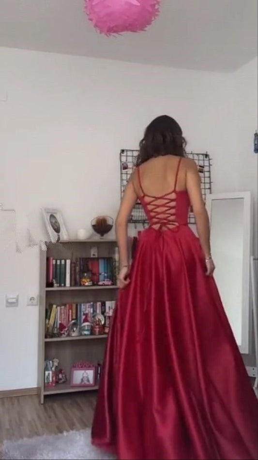 A Line Straps Floor Length Evening Gown Prom Dresses