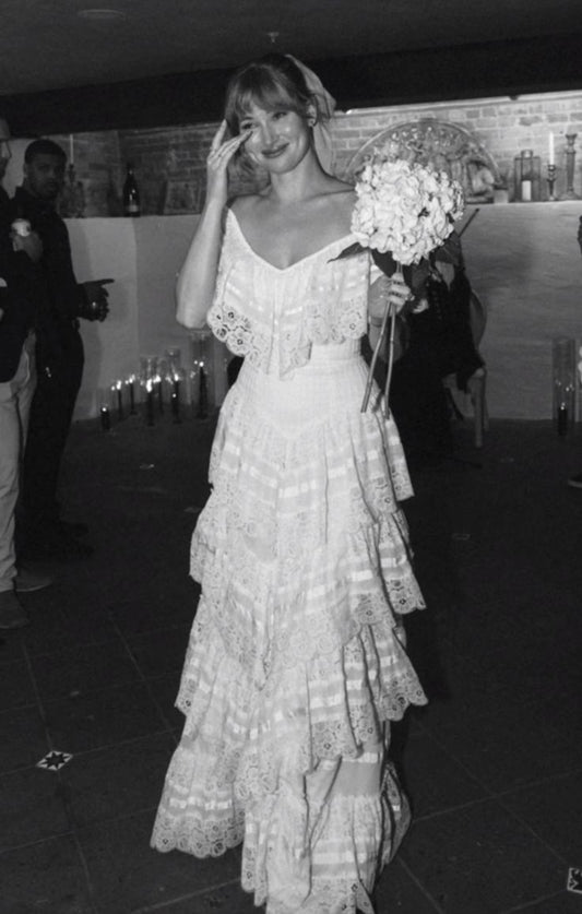 A Line Vintage Off Shoulder Long Wedding Dress     S7071