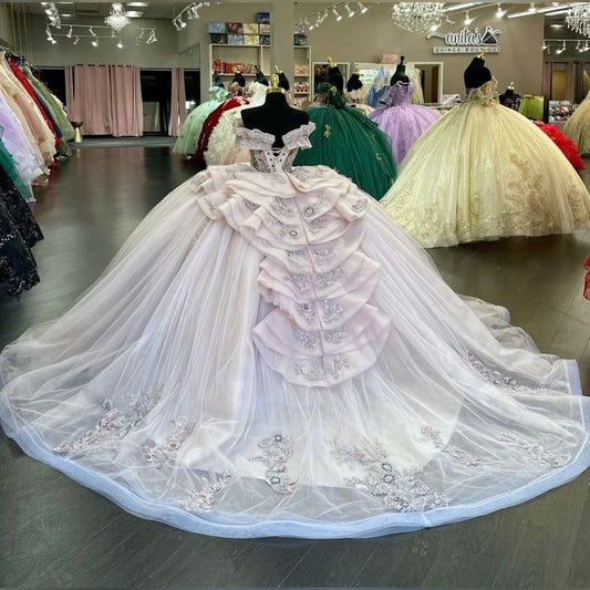 Ball Gown Off Shoulder Tulle Long Prom Dress Sweet 16 Dress