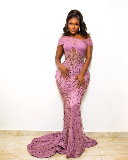 Off Shoulder Mermaid Elegant Evening Gowns Long Prom Dress     S7224
