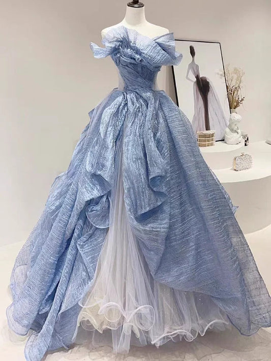 Blue A-Line Stunning Vintage Evening Ball Gown       S7260