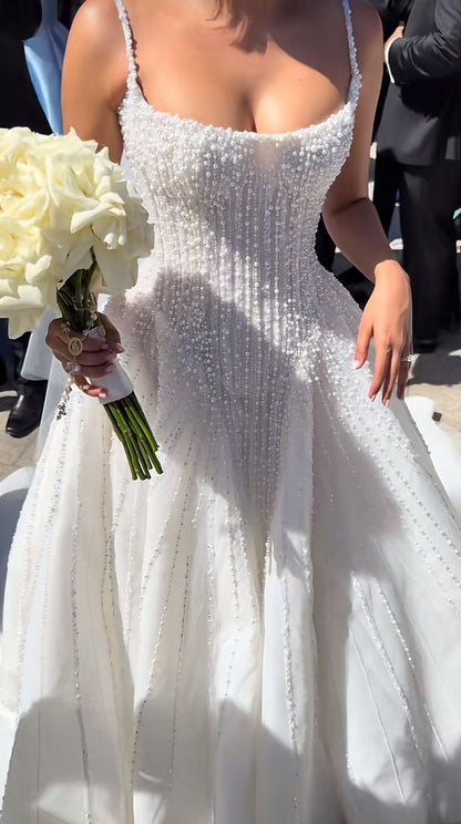 Luxury Wedding Dresses Sleeveless Beaded A line Bridal Gowns