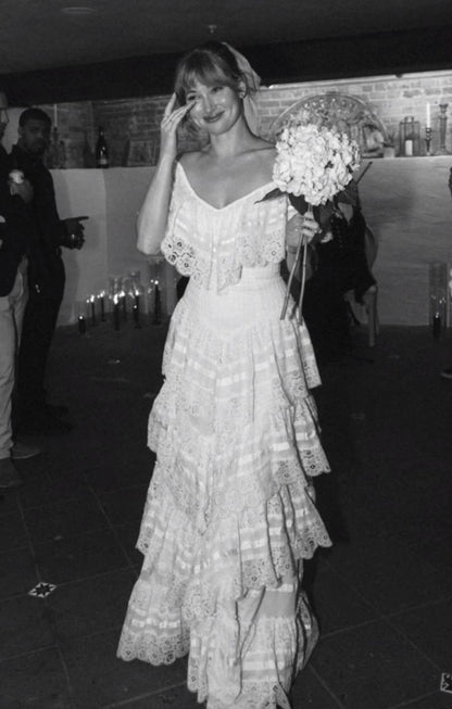 A Line Vintage Off Shoulder Long Wedding Dress     S7071