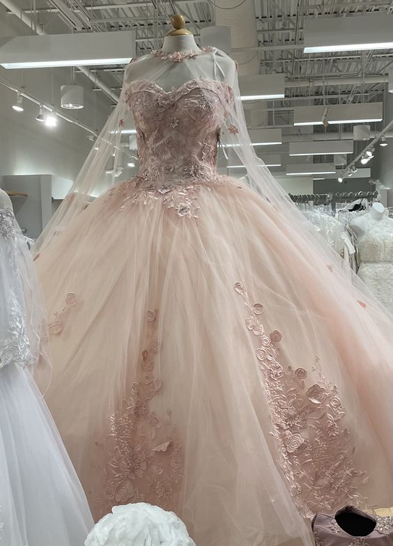 Glamorous Pink Tulle Lace Ball Gown Pink Sweet 16 Dress
