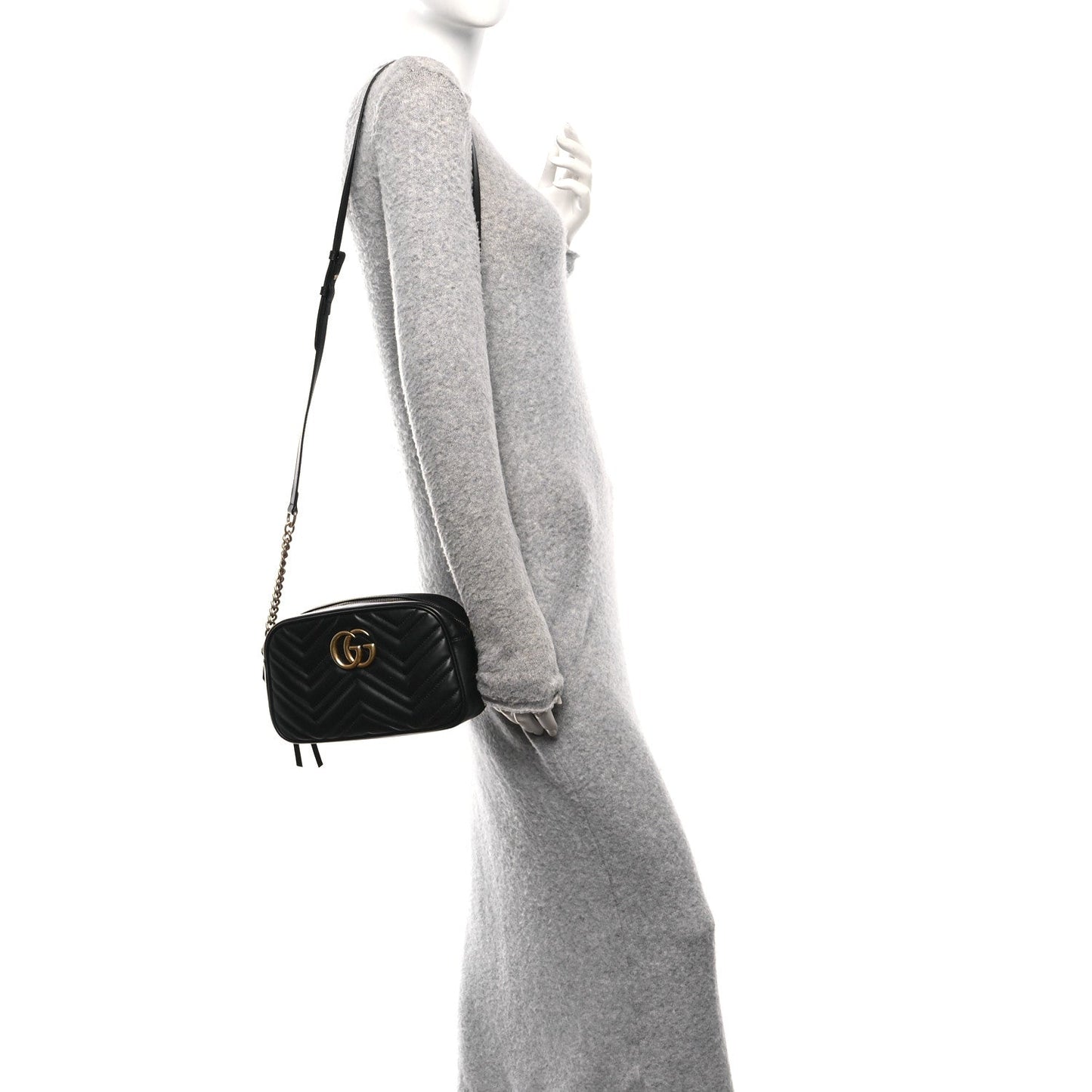 Calfskin Matelasse Small GG Marmont Chain Shoulder Bag Black