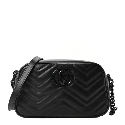 Calfskin Matelasse Monochrome Small GG Marmont Chain Shoulder Bag Black