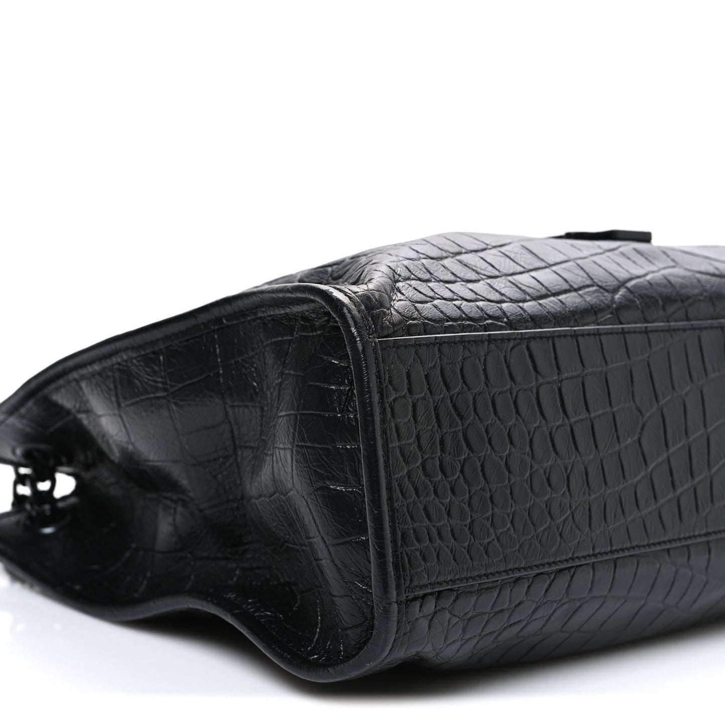 Calfskin Crocodile Embossed Monogram Medium Niki Shopping Bag Black