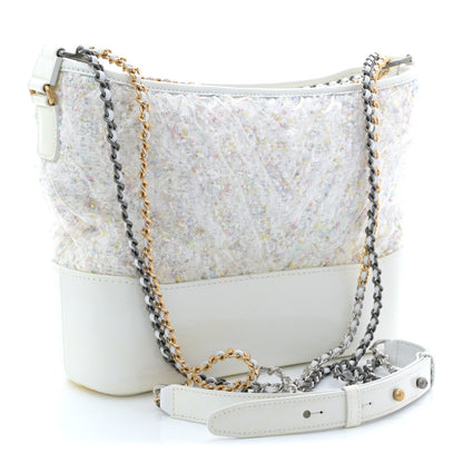 Tweed PVC Patent Chevron Quilted Medium Gabrielle Hobo White