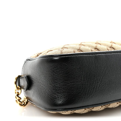 Monogram Matelasse Diagonal Small GG Marmont Chain Shoulder Bag Beige Black
