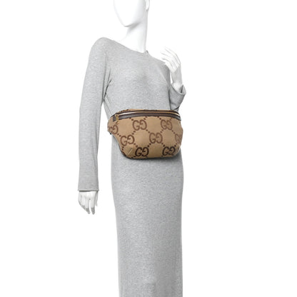 Monogram Jumbo GG Textured Dollar Calfskin Web Belt Bag Camel Ebony New Acero