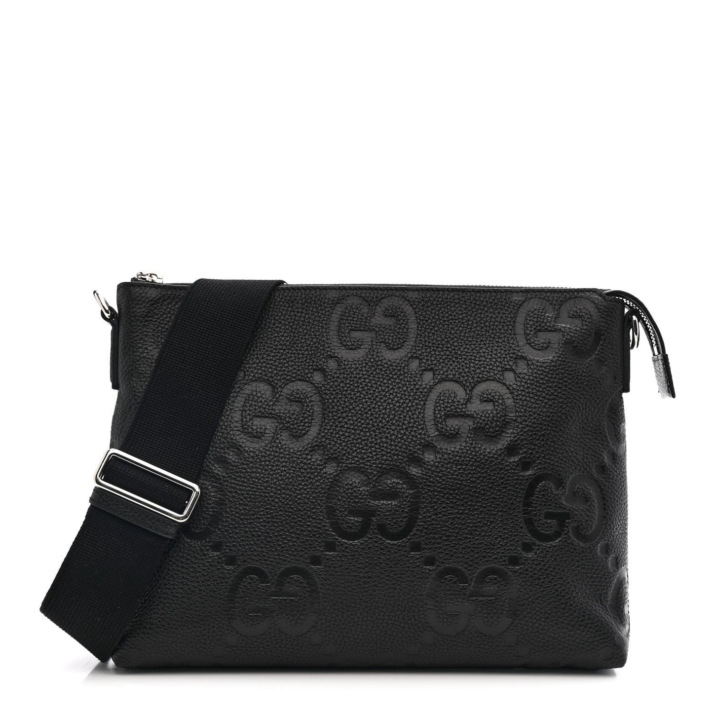 Piuma Calfskin Jumbo GG Embossed Medium Wristlet Messenger Bag Black