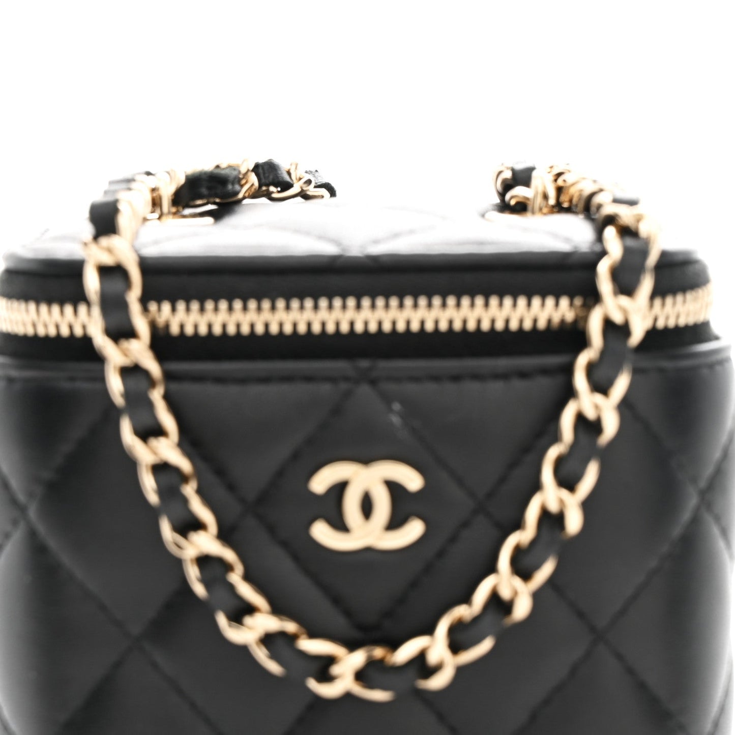 Lambskin Quilted Mini Vanity Case With Chain Black