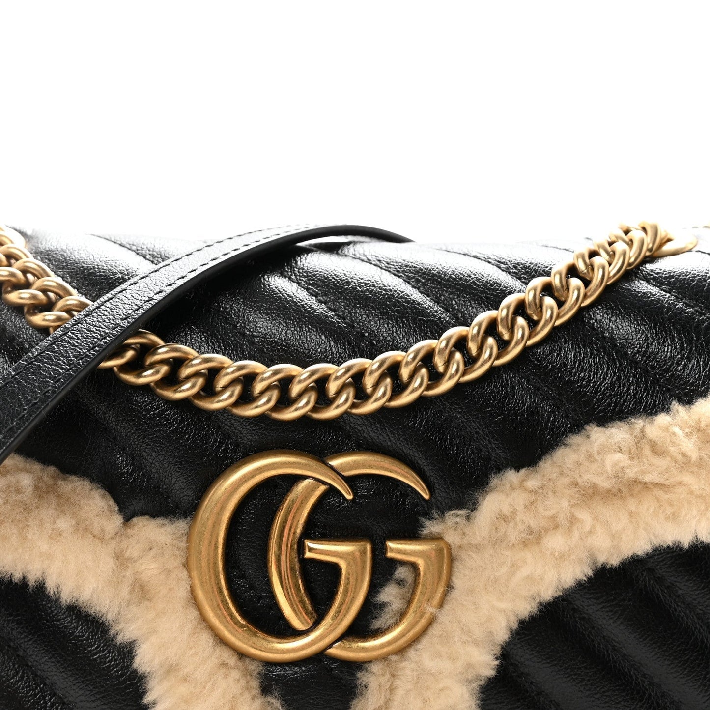 Azalea Calfskin Wool Matelasse Diagonal Small GG Marmont Shoulder Bag Black
