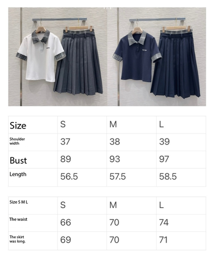 Miu SS26 Set Polo Shirt Pleated Skirt Navy Blue Polyester Cotton 351275