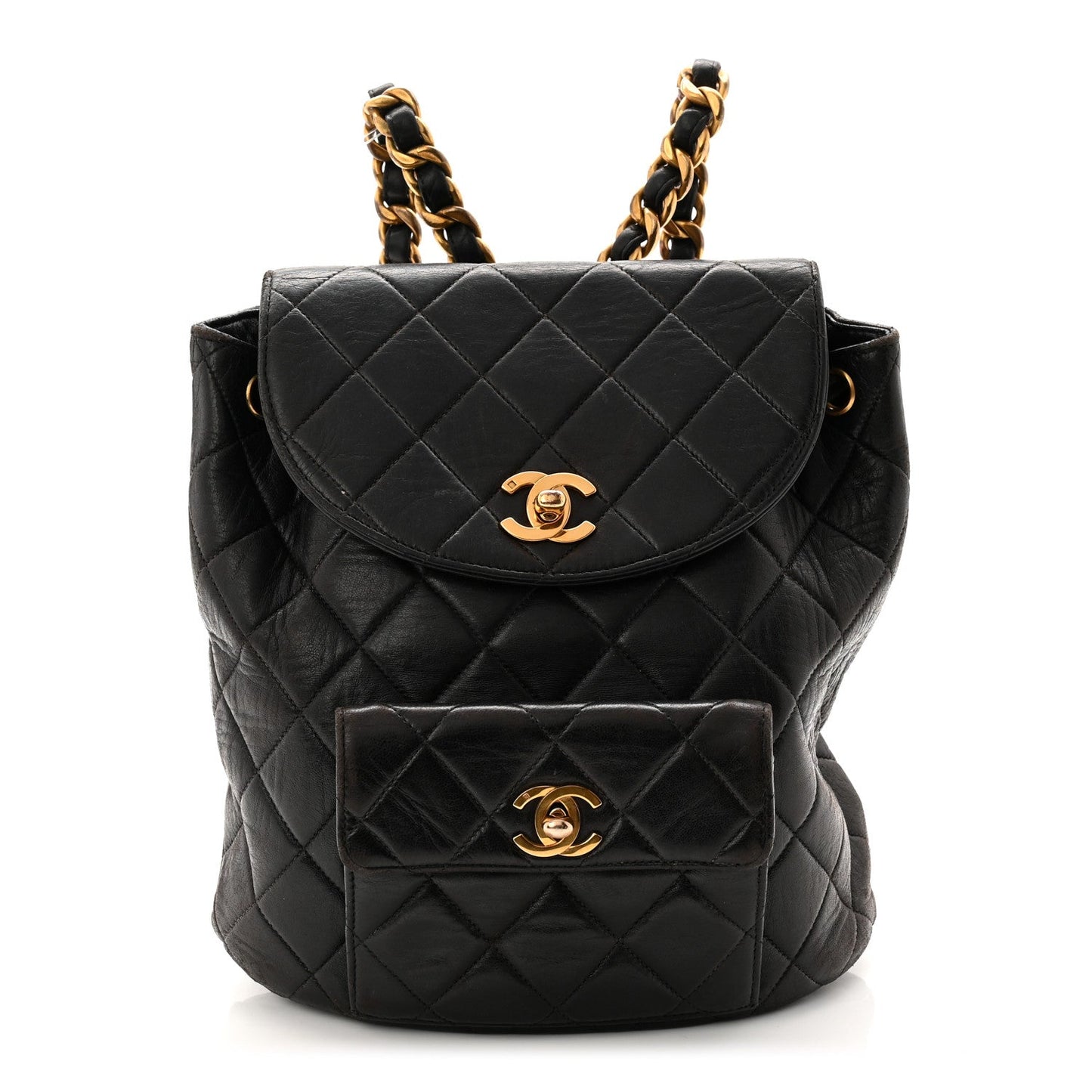 Lambskin Quilted Drawstring Backpack Black