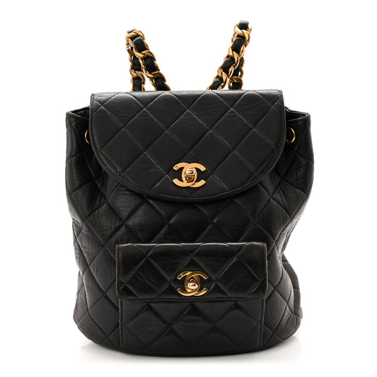 Lambskin Quilted Drawstring Backpack Black