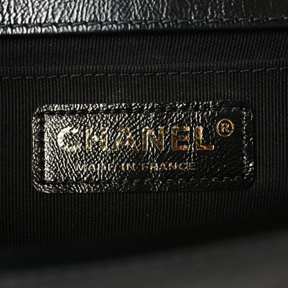 Metallic Glazed Calfskin Medium Boy Flap Black Gold