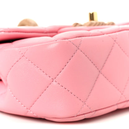 Lambskin Wenge Quilted Mini Fashion Wood Square Flap Pink