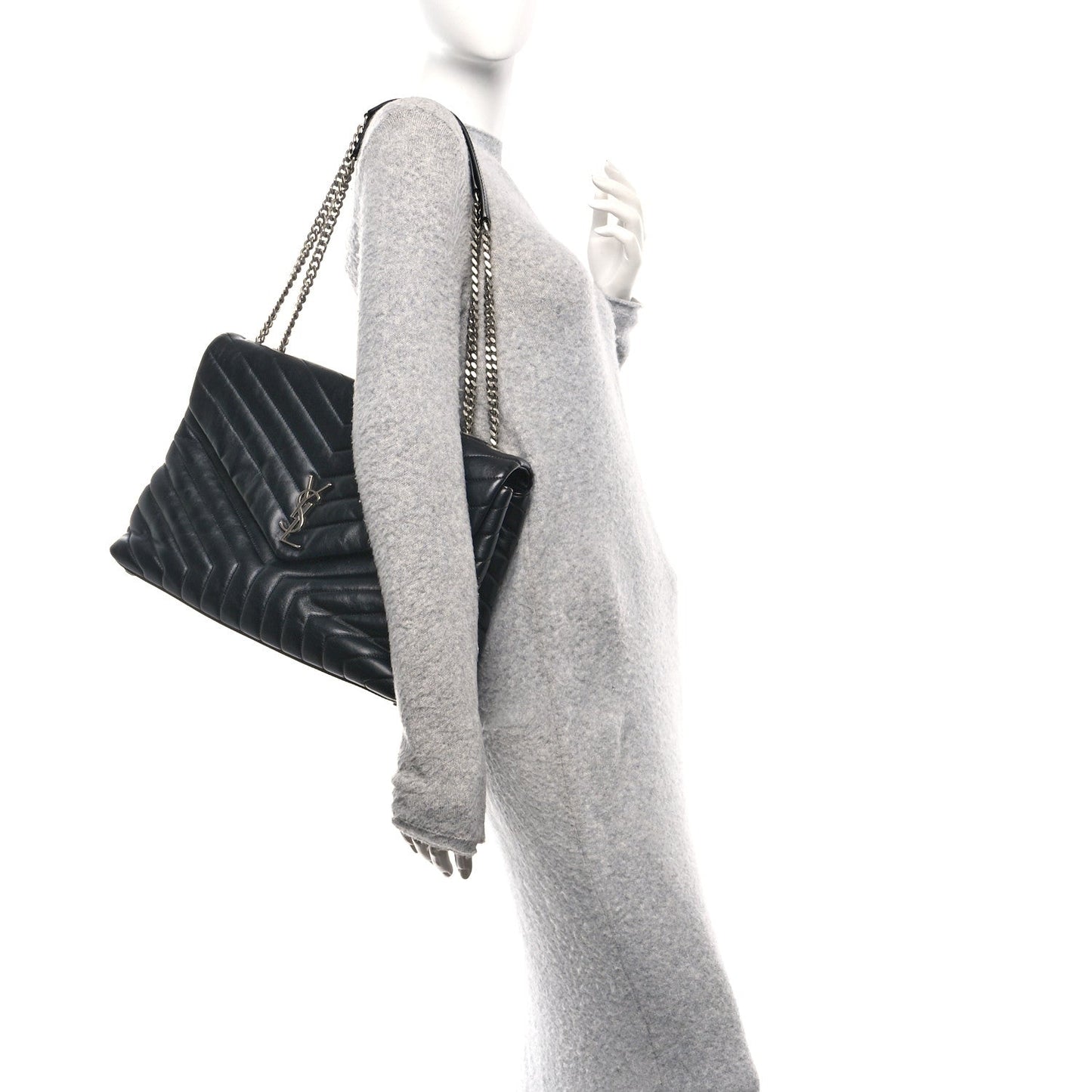 Calfskin Y Quilted Monogram Large Loulou Chain Satchel Black