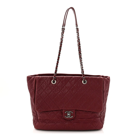 Crumpled Lambskin Quilted Large Tote Burgundy
