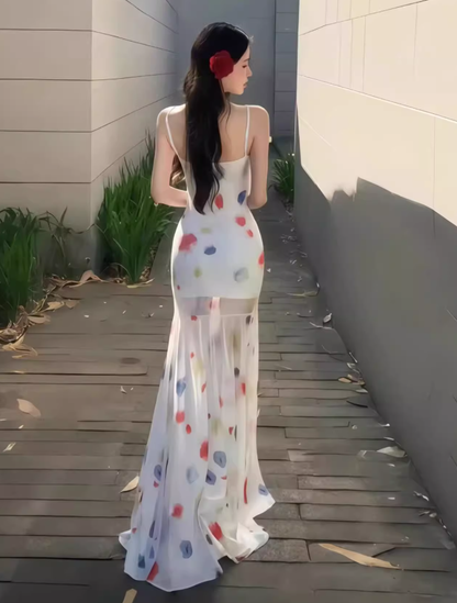 Dopamine waist skirt outfit waist long skirt fishtail skirt beautiful color suspender dress R1616
