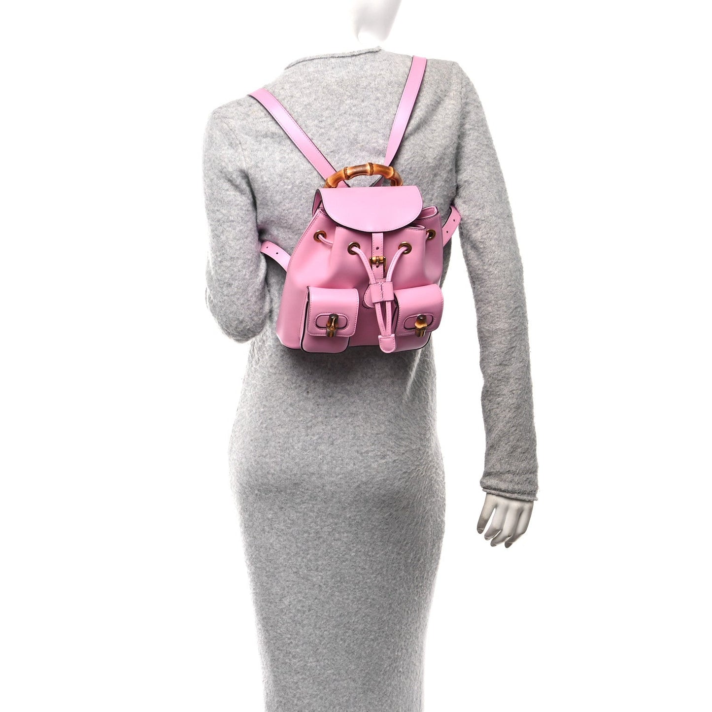 Calfskin Bamboo Backpack Glossy Pink