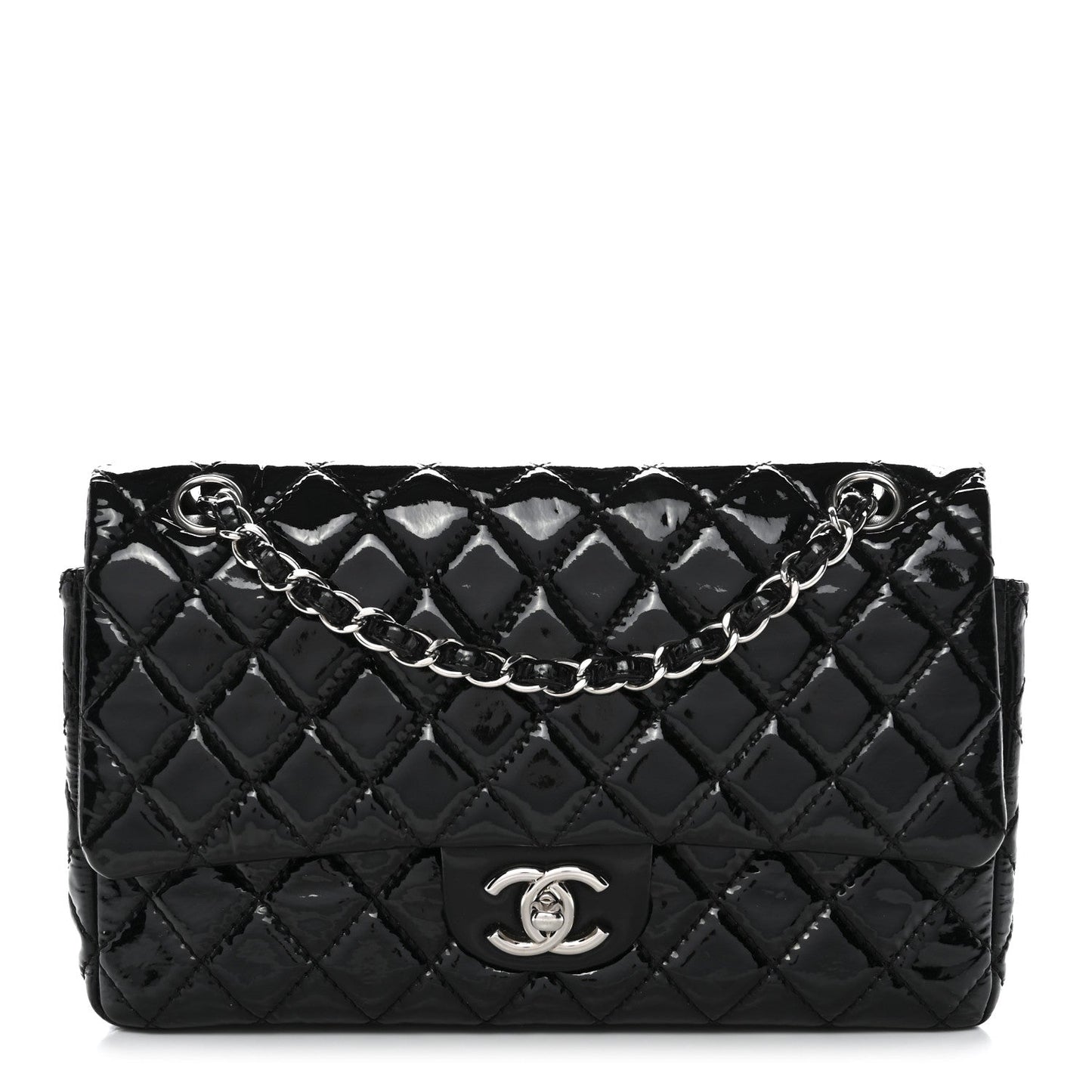 Patent Quilted Medium Double Flap Black