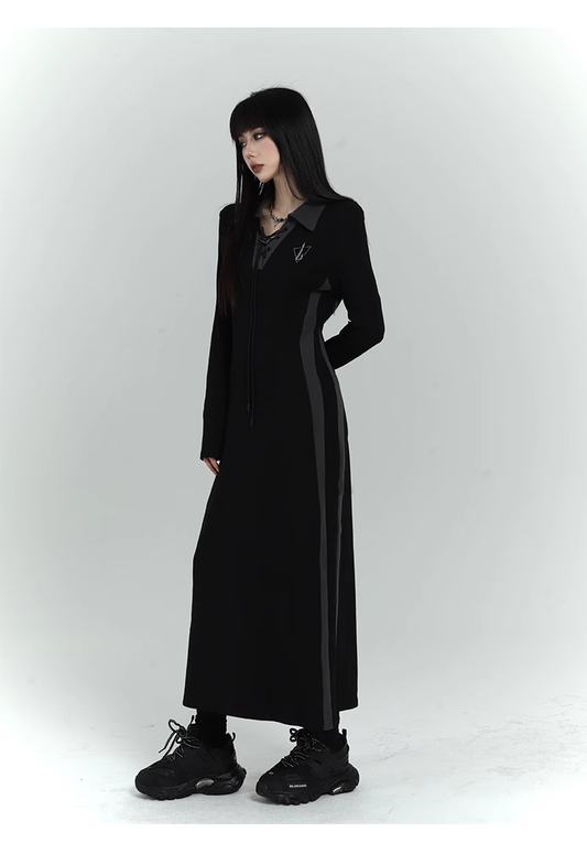 New Fashion Design Sense Long Black Long-sleeved Dress TP2920