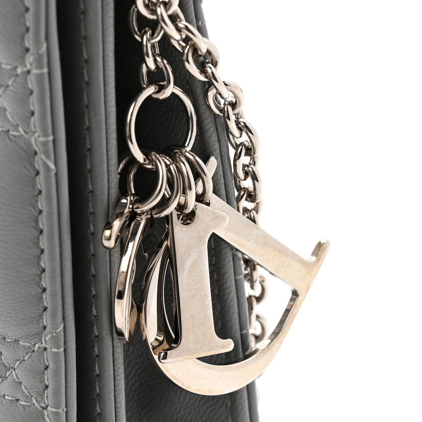 Lambskin Cannage Lady Dior Convertible Clutch Grey