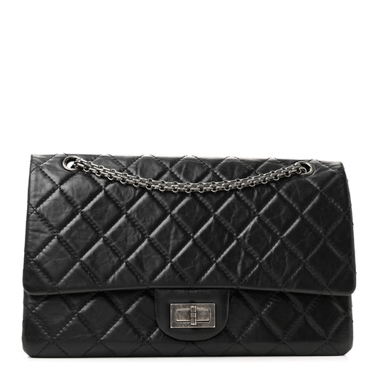 Aged Calfskin Quilted 2.55 Reissue 227 Flap Black