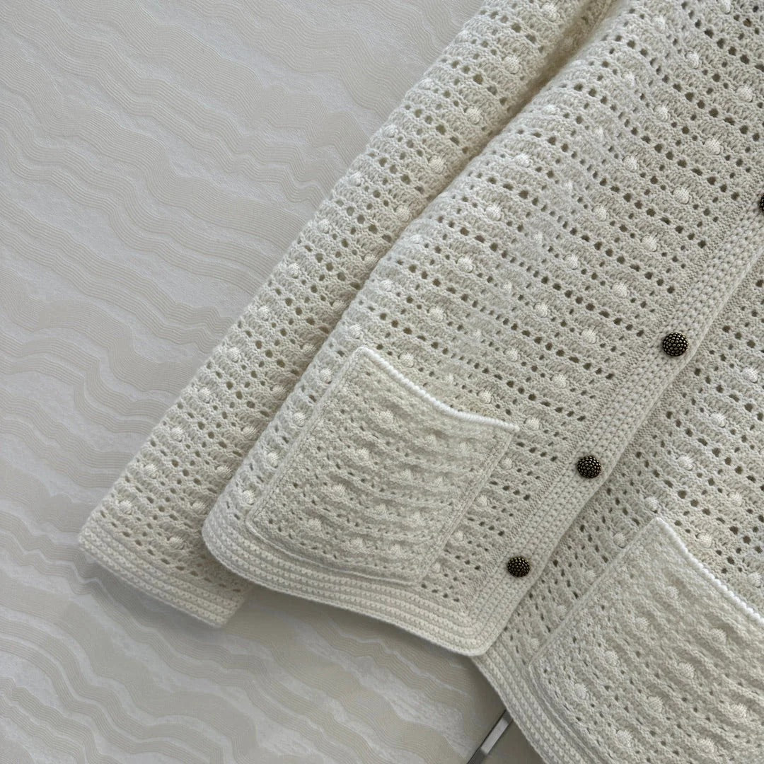 LP AROLA CROCHETED CARDIGAN IN WHITE WOOL