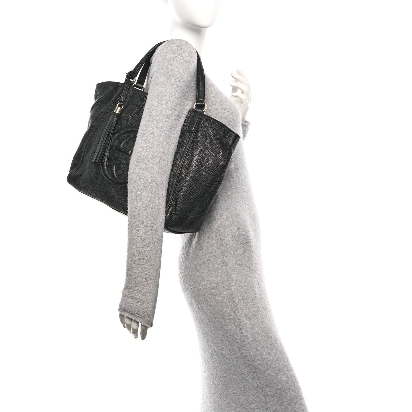 Pebbled Calfskin Medium Soho Shoulder Bag Black
