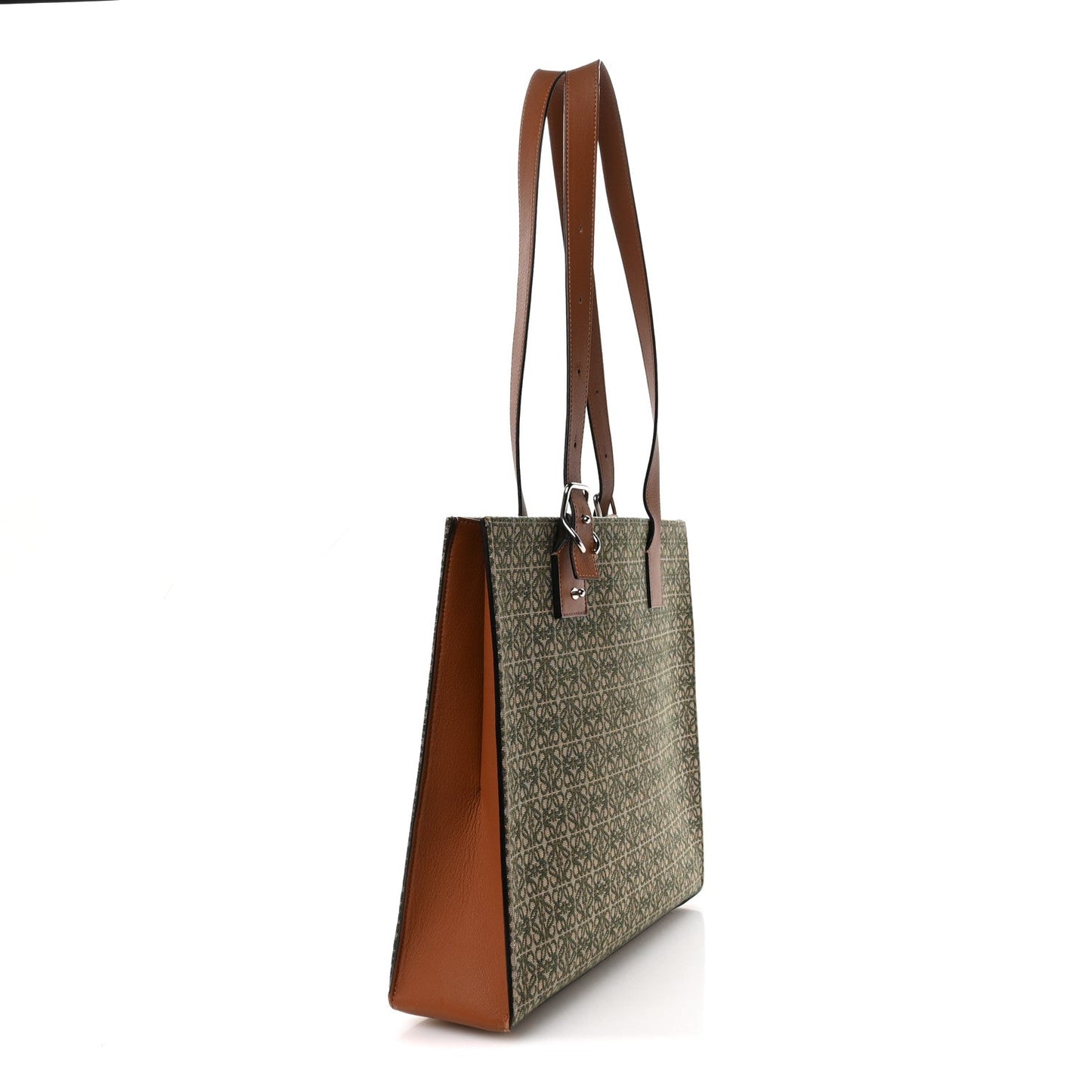 Jacquard Anagram Calfskin Buckle Tote Green
