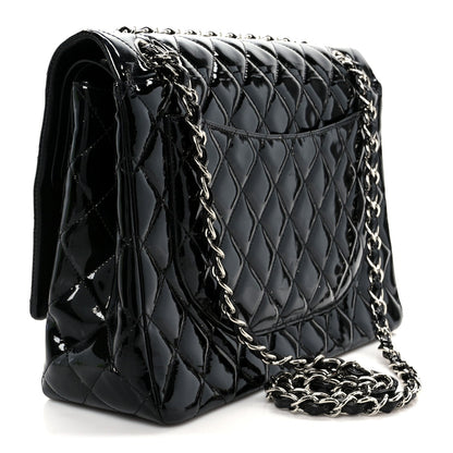 Patent Quilted Maxi Double Flap Black