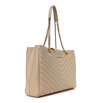 Grain De Poudre Matelasse Chevron Monogram Shopping Bag Nude Powder